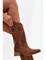 Otevřené dámské kozačky z přírodního semiše na klínu Zazoo 3793 hnědé