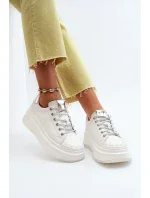 Dámské kožené tenisky na platformě GOE bílé Dámské kožené tenisky na platformě GOE bílé