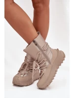 Dámské kožené sněhule na platformě Lee Cooper – béžovo-zlaté