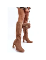 Dámské semišové kozačky na vysokém podpatku Kilrenita béžové - Seastar