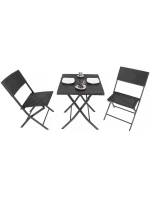 BALKONOVÝ NÁBYTEK SET STŮL 58X58X70CM A 2 ŽIDLE ČERNÁ