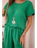 Viskózový komplet plisovaná halenka + kalhoty zelený