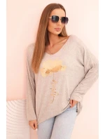 Dámská blůza z viskózy s dlouhým rukávem a zlatým květinovým potiskem béžový melír