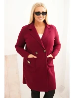 Dámský elegantní plášť Plus Size s límcem a velkými kapsami švestkový Dámský elegantní plášť Plus Size s límcem a velkými kapsami švestkový