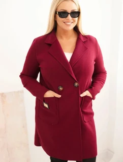 Dámský elegantní plášť Plus Size s límcem a velkými kapsami švestkový