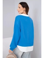 Dámská máslová mikina z viskózy s košilovou vsadkou chrpová