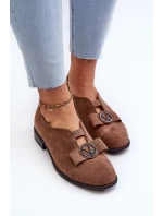 Dámské polobotky z ekokože s nízkým podpatkem a ozdobou hnědé Hadiena Dámské polobotky z ekokože s nízkým podpatkem a ozdobou hnědé Hadiena