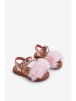 Lakýrované dětské sandálky s mašlí na suchý zip růžové Joratia