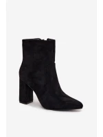 Zateplené dámské boty na podpatku z eko semiše černé Pralina