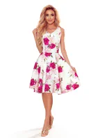 Rozšířené dámské šaty se vzorem růží a s výstřihem ve tvaru srdce 114-16