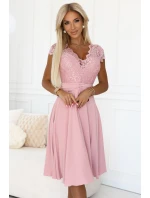 381-6 Lehké šifonové šaty LINDA s krajkovým výstřihem - BRUCE PINK