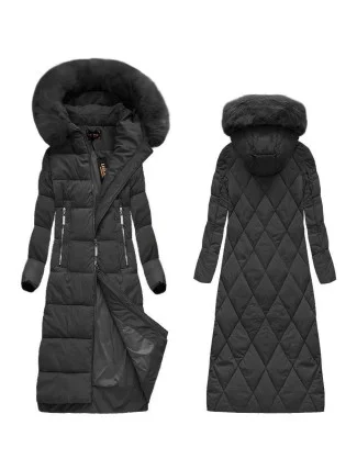 Černá dlouhá dámská zimní bunda s kapucí (7688)