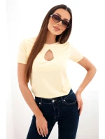 Dámská viskózová žebrovaná halenka s ozdobným výstřihem v dekoltu žlutá