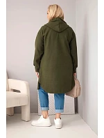 Dámský kabát Plus Size s kapucí zapínaný na knoflíky khaki