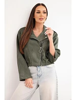 Dámská semišová viskózová bunda s asymetrickým zipem khaki