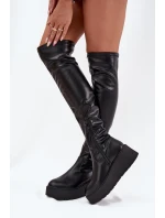 Dámské Kozačky Nad Kolena Na Platformě A S Jemným Klínem Černé Lydira Dámské Kozačky Nad Kolena Na Platformě A S Jemným Klínem Černé Lydira