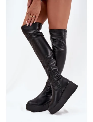 Dámské Kozačky Nad Kolena Na Platformě A S Jemným Klínem Černé Lydira Dámské Kozačky Nad Kolena Na Platformě A S Jemným Klínem Černé Lydira