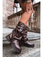 Dámské kozačky s vytočeným horním dílem do poloviny lýtka s páskem čokoládové Darisa