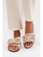 Dámské pantofle na ploché podešvi s mašlí Béžové Amivelle