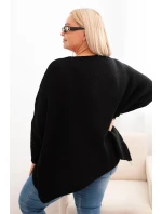 Svetr dámský Plus Size s akrylem volného střihu a rukávem 3/4 černý