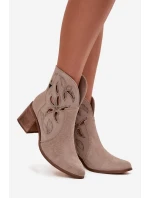Dámské semišové boty s otvory na podpatku Zazoo 3690 béžové