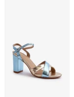Ekologické kožené sandály na vysokém podpatku modrá a zlatá Abilica