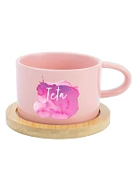 Akvarelový otisk Teta - růžový hrníček makronka 200 ml