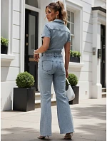 Dámská džínová kombinéza s krátkým rukávem modrá FashionStreet EY2683 Dámská džínová kombinéza s krátkým rukávem modrá FashionStreet EY2683