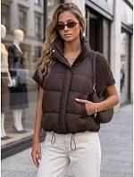 Krátká dámská prošívaná péřová vesta, hnědá, FashionStreet TY5924 Krátká dámská prošívaná péřová vesta, hnědá, FashionStreet TY5924