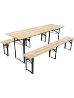 PIKNIKOVÝ BAROVÝ SET DŘEVĚNÝ STŮL A 2 LAVICE SKLÁDACÍ