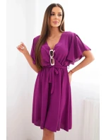 Šaty s překládaným výstřihem tmavě fialová