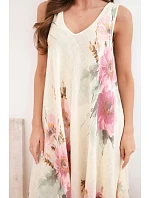 Dámské bavlněné midi šaty s krátkým rukávem a rozšířeným spodkem světle růžová Dámské bavlněné midi šaty s krátkým rukávem a rozšířeným spodkem světle růžová