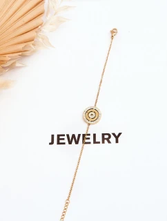 Ocelový náramek s kruhem a zirkony zlate