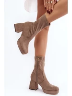 Dámské kotníkové boty na masivním podpatku a platformě tmavě béžové Adelles