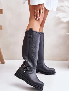 Kožené dámské holínky nad kolena černé Lewski 3615