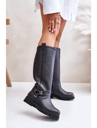 Kožené dámské holínky nad kolena černé Lewski 3615