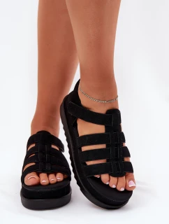 Dámské Sandály Na Platformě Eko Semišové Černé Filisenia