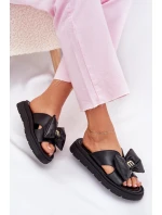 Dámské kožené sandály na platformě s mašlí CheBello 4647 černé