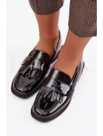 Lakované dámské mokasiny s třásněmi Černé Galera