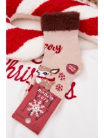 Dětské vánoční ponožky s kožíškem a sobem z alpaka vlny – béžové