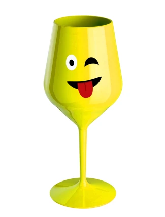 SMAJLÍK VYPLAZUJÍCÍ JAZYK - žlutá nerozbitná sklenice na víno 470 ml SMAJLÍK VYPLAZUJÍCÍ JAZYK - žlutá nerozbitná sklenice na víno 470 ml