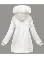 Bílá dámská bunda typu beránek s kapucí (h-1030-82)