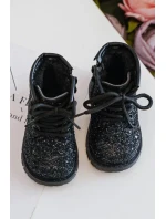 Dětské třpytivé zateplené kotníkové boty na zip, černá Saussa Dětské třpytivé zateplené kotníkové boty na zip, černá Saussa