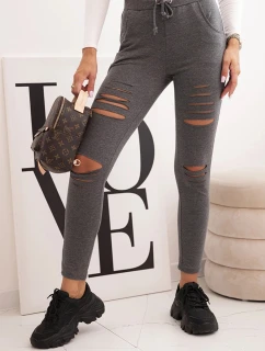 Dámské bavlněné kalhoty s oděvy a gumou v pase grafitové