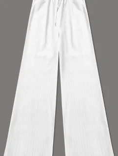 Široké bílé dámské pruhované kalhoty (18629)