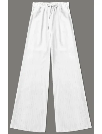 Široké bílé dámské pruhované kalhoty (18629)