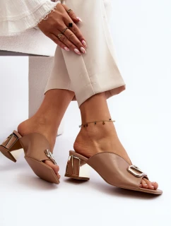 Elegantní Dámské Pantofle Na Podpatku Laura Messi 2771 Beige