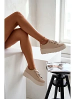 Kožené dámské tenisky na platformě s přezkou Vinceza 39973 Béžové