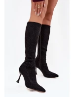 Dámské kozačky na jehlovém podpatku – černé