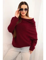 Dámský asymetrický batwing svetr z viskózy švestkový